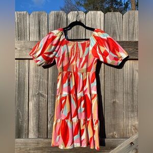 Preppy Colorful Geometric Patterned Boutique Dress - Size S